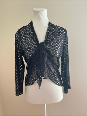 Black Crochet Tie-Front Women's Top